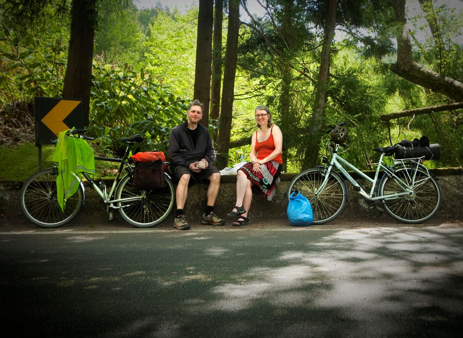 Resting at the Regional Road - Bike Tour - São Miguel Island